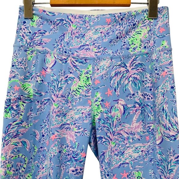 Lilly Pulitzer Luxletic Womens Leggings M Cropped Stretch Blue Ocean Tropical - Picture 2 of 7